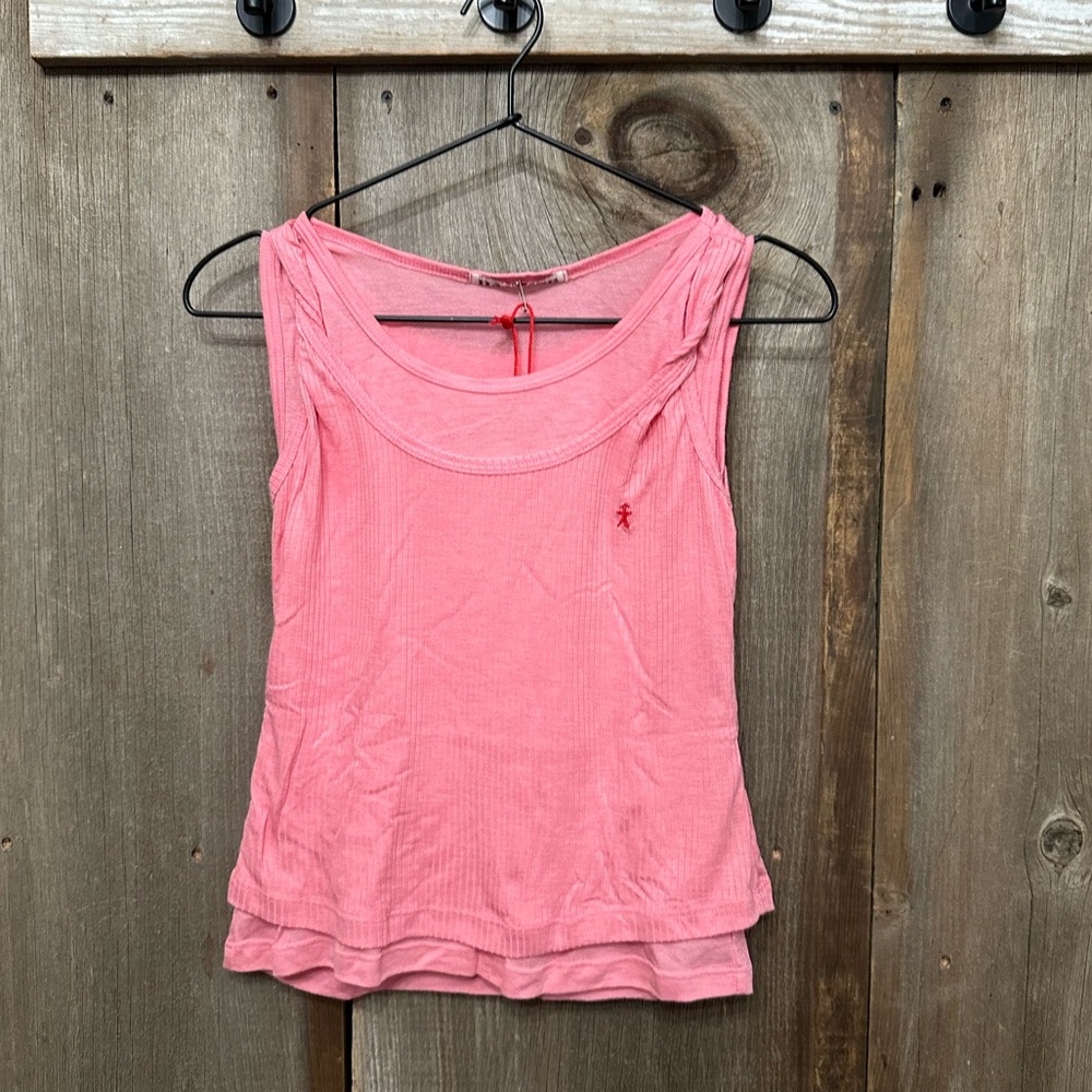Da-Nang Layered Twist Strap Ribbed Tank Top in Punch Pink Size Small